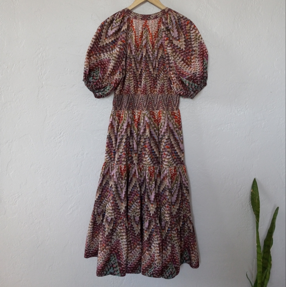 Anthropologie Joyce Puff Sleeve Tiered Midi Dress 10 - Picture 9 of 16